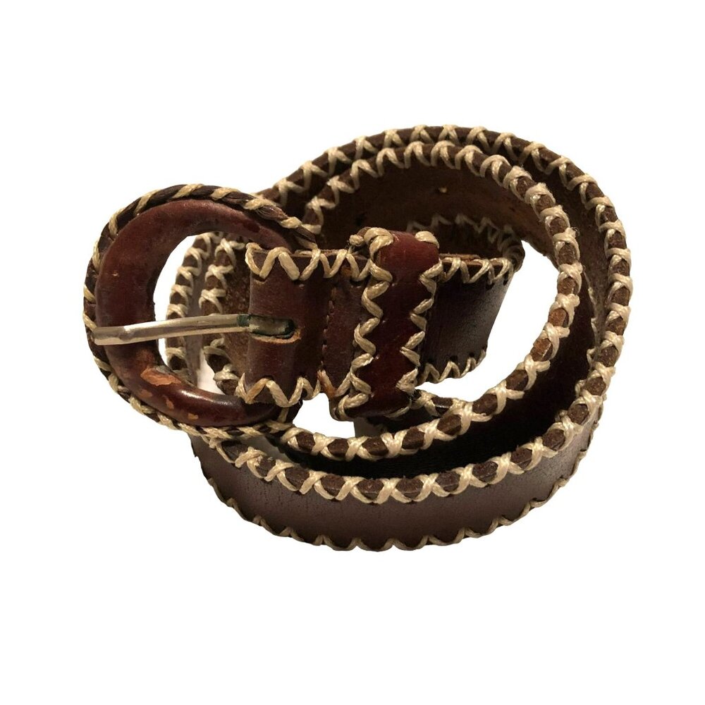Western Boho Braided Leather Belt Sz M Made in India Brown Tan 31.5 "Womens